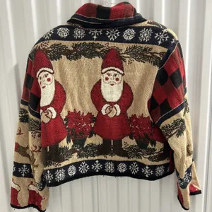 Unique Vintage Christmas Theme Thick Cotton Cardigan Made In Texas thumbnail 3