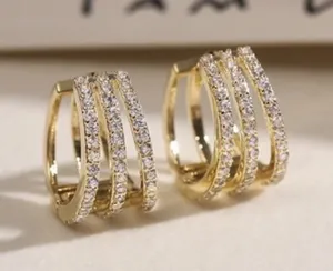 18K Gold Plated Three Circles Hoop Earrings for Women,CZ Cubic Zirconia Earrings thumbnail 1