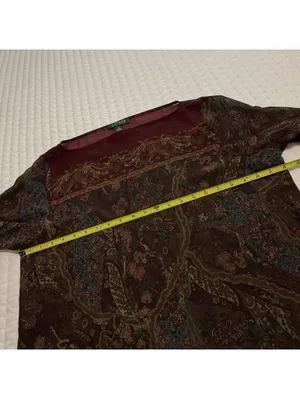 Lauren Ralph Lauren Burgundy Paisley Floral Sheer Blouse Top XL Extra Large thumbnail 6