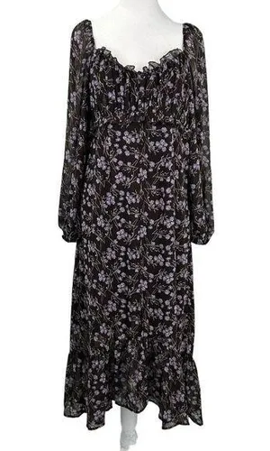 143 Story By Line Up Sz M Floral Maxi Brown Lavendor Front Slit Dress thumbnail 1