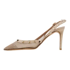 Valentino Garavani Rockstud Nude Mesh Suede Slingback Pointed Toe Pumps EU 39 thumbnail 6