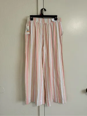 Jessica Simpson Striped Linen Blend Wide Leg Pants Pink Tan White NWT Size S thumbnail 4