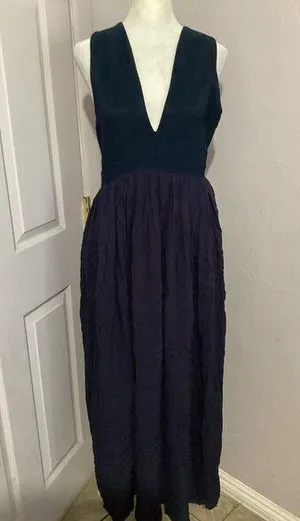 Lulus Navy Blue Sleeveless Fit & Flare Maxi V-Neck Dress Criss Cross Back M thumbnail 1