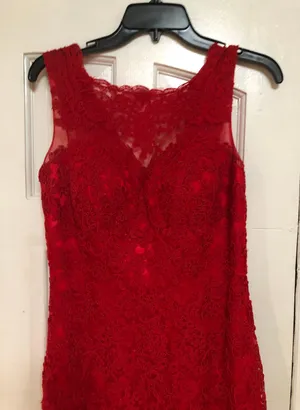 Lace red prom dress Size 4 thumbnail 4