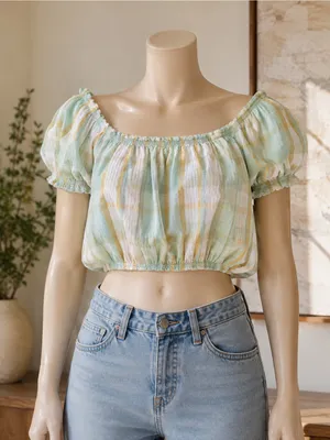 American Eagle Plaid Off Shoulder Crop Top Medium thumbnail 1