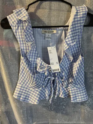 Urban Outfitters Blue Gingham Ruffle Tie-Front Crop Top thumbnail 4