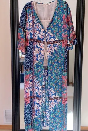 Long Kimono Mixed Print Blue Size XL thumbnail 2