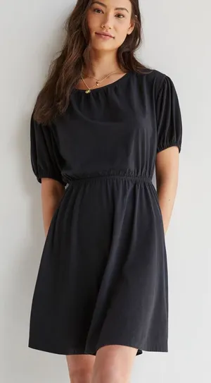 Daily Practice by Anthropologie Black Puff Sleeve Mini Dress 100% cotton Size L thumbnail 1