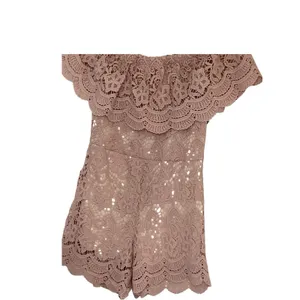 Lac Bleu ‎ Romper Size M Soft Pink Lace Crochet Off The Shoulder thumbnail 2