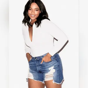 Good American Blue Distressed Jean Shorts thumbnail 2