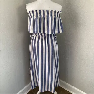 Ark & Co Womens Blue//White Striped Off Shoulder Smocked Maxi Dress Medium thumbnail 4