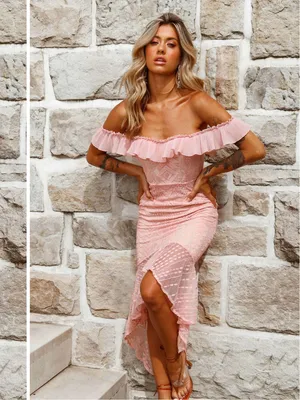 Selfie Leslie Blush Pink Off-Shoulder Ruffle High-Low Dress thumbnail 5