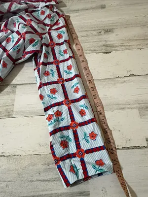 Livro Floral Grid Cotton Tunic Dress in Blue and Orange and Red thumbnail 9
