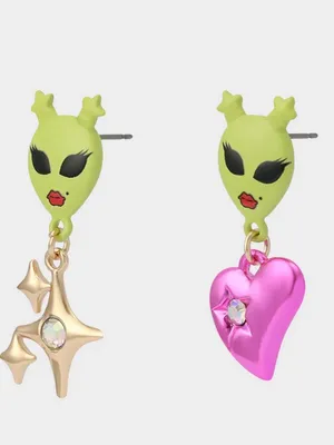 NWT Betsey Johnson Alien Mismatch Drop Earrings thumbnail 2