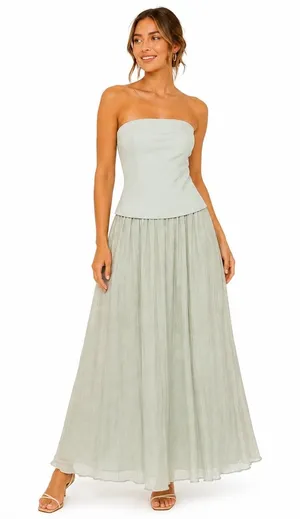 Moon River Womens Strapless Maxi Dress Sage Green Textured Skirt Boho Small thumbnail 1