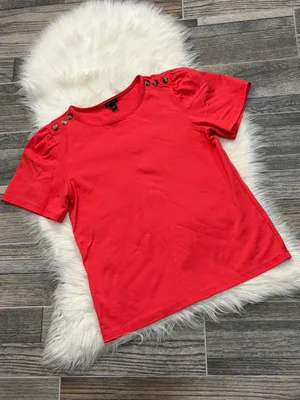 Ann Taylor Ponte Shoulder Button Top Short Sleeve Shirt in Hibiscus Size Medium thumbnail 4