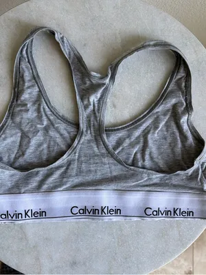 Calvin Klein Gray Racerback Bralette with White Logo Band thumbnail 2