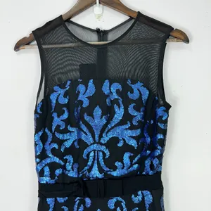 The Limited Cocktail Dress‎ Womens 6 Black Blue Sequin Damask Mesh Illusion Neck thumbnail 2