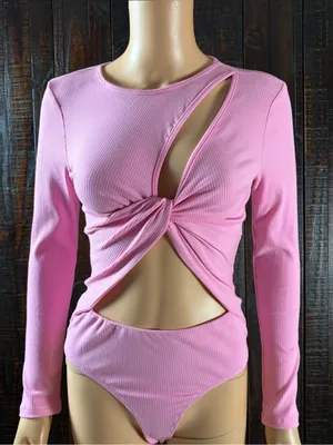 ASTR Long Sleeve Pink Twist Front Cutout Bodysuit thumbnail 2