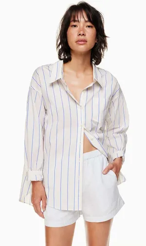Aritzia Wilfred Organic Cotton‎ Relaxed Striped Poplin Button-Up Shirt Size XS thumbnail 1