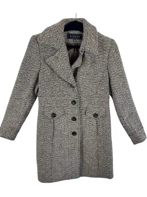 Giacca‎ Wool Blend Tan Brown Long Length Collared Tweed Pea Coat Size M+ thumbnail 1