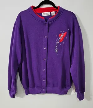 Vintage Colleen’s Collectables Purple Button Down Sweatshirt Cardigan Size L thumbnail 1