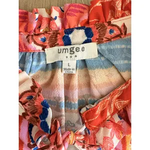 Umgee Orange Multicolor Bohemian Peasant Bell Sleeves Dress/Tunic Keyhole Large thumbnail 4