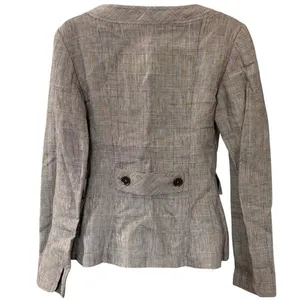 Vintage 90s MaxMara 100% Linen Blazer Sz 2 Made in Italy Brown Check Old‎ Money thumbnail 4