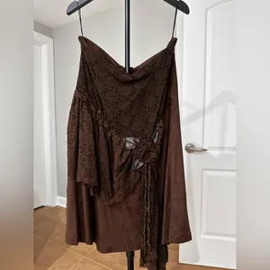 🆕 hazel Dark Brown Lace Panel Maxi Skirt Size L thumbnail 2