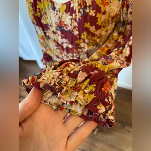 Skies Are Blue Floral Burgundy Print Midi Length Dress thumbnail 5