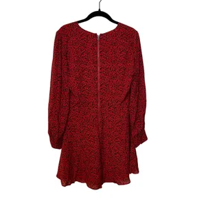 Alice + Olivia Red Cocktail Flare Leopard Long Sleeve Mini Dress Size 8 thumbnail 4