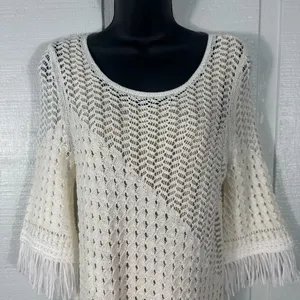 Nic + Zoe Womens Beach Strool Knit Fringe Casual Dress Ivory Size Small NWT thumbnail 5