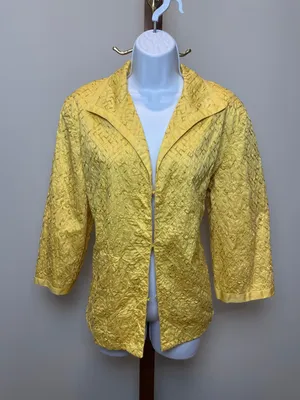 Chico’s Women’s (Size 3) XL Yellow Lightweight Cotton Jacket Gold Embroidered thumbnail 1