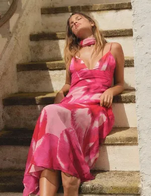 ZARA Elegant Pink Floral Maxi Dress thumbnail 2