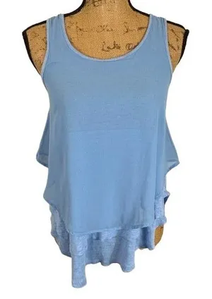 Adolfo Dominguez Tank‎ Top Light Blue Layered Mixed Media Spring Pastel Size XS thumbnail 1