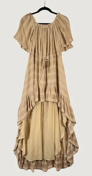 Sundress Womens Dress Beige Hi Low Off The Shoulder Striped Fit Flare Flowy XS/S thumbnail 1