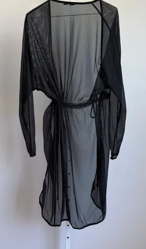 Mesh Beachy Relaxed Moody Goth Sheer Coverup Dress OS Black thumbnail 1