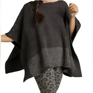 Barefoot Dreams CozyChic Coastline Grey Pullover Poncho One Size thumbnail 14