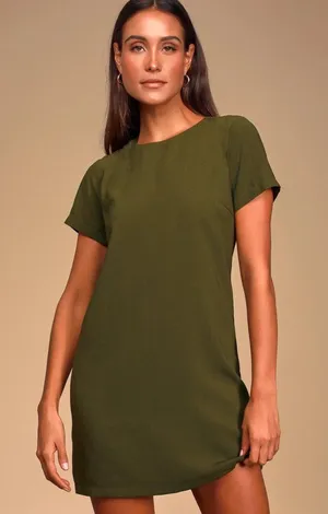 NWT Lulus Shift and Shout Dress Short Sleeves Mini Olive Green Size Small S NEW thumbnail 1