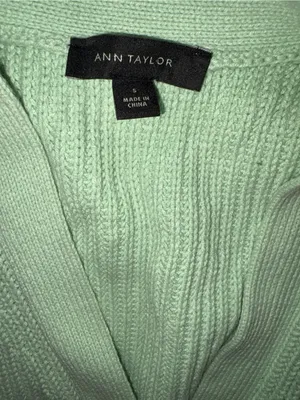 Ann Taylor Mint Ribbed Puff-Sleeve Button Cardigan thumbnail 2