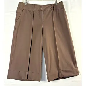 Ann Taylor Loft Womens Brown Wide Leg Cropped Pleated Cuffed‎ Trousers Size 10 thumbnail 1