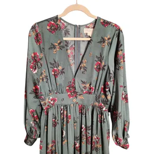 Saltwater Luxe Maxi Dress Women L Green Floral Long Sleeve Empire Waist Boho L L thumbnail 2