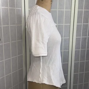 Free People Care Gauze Boho Minimalist Textured Ivory Stretch T-Shirt Size Small thumbnail 4