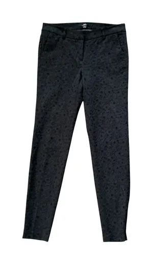 ABS Platinum Women's Black Tone-on-Tone Damask Brocade Skinny Ankle Pants Size 8 thumbnail 1