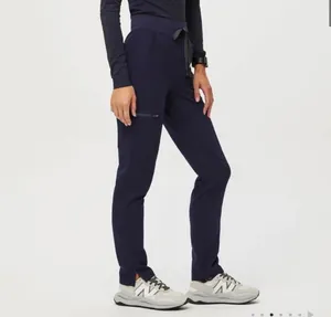Figs navy blue yola high waisted skinny scrub pants with drawstring waist and pockets thumbnail 2