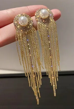 Tassel gold earring statement chandelier sexy party new thumbnail 1