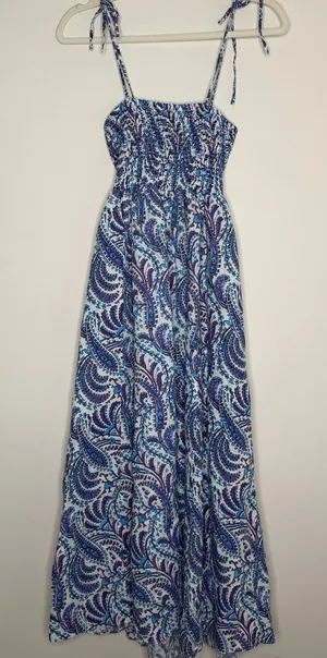 J.Crew Smocked Back-Cutout Paisley Maxi Dress Blue Purple Women Size M thumbnail 1
