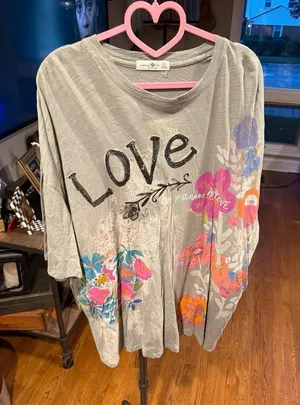 Natural Life oversized graphic tee distressed "Love" print alongside one size thumbnail 1