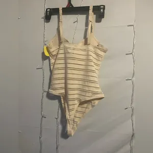 Women's Beige Striped Bodysuit Tan Size L thumbnail 3