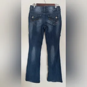 Y2K l.e.i. Style‎ Ashley Low-Rise Flare Jeans Size 9 Regular Distressed Denim thumbnail 4